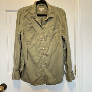 Merona Button Up Shirt Woman's Sz XL Long Sleeve Olive Gree Casual
